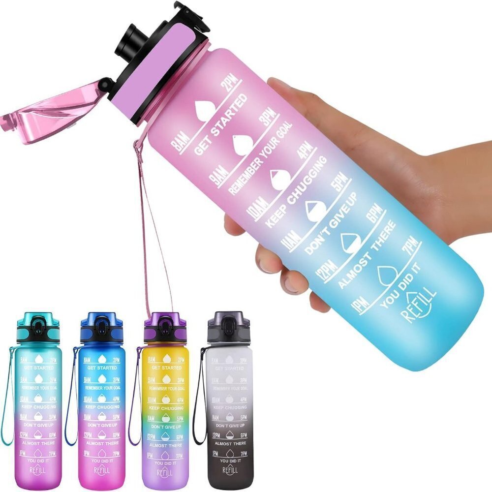 32‎ oz Motivational Sports Water Bottle,with Time Markers and Removable F…